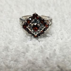 Antique Sterling Silver Ring with Genuine Garnets size 7